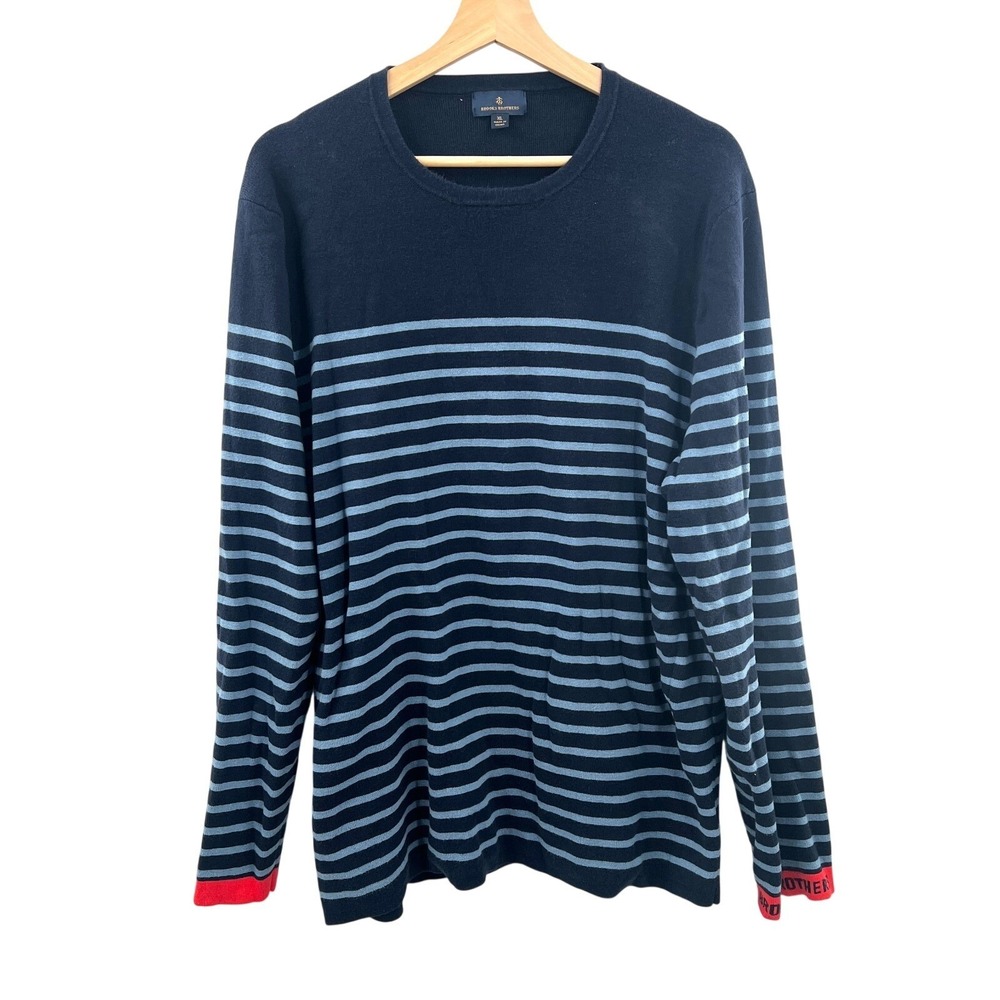 Brooks Brothers blut stipe cotton pullover crewneck shirt nautical old money XL